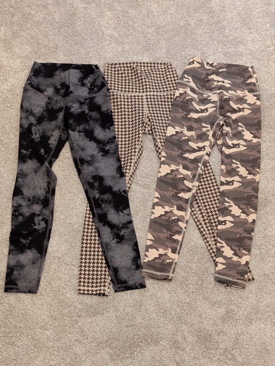 Fleo Pants - Fleo Black Tie-Dye, Brown Houndstooth & Tan Camo Leggings Trio